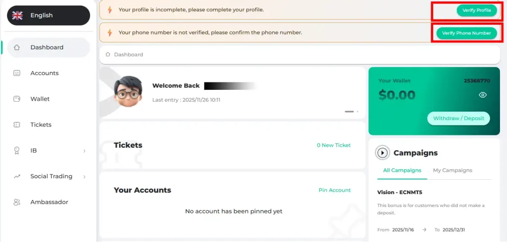 تایید شماره و ایمیل در بروکر دلتا اف ایکس