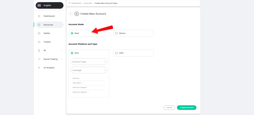 Create Real or Demo account in DeltaFX