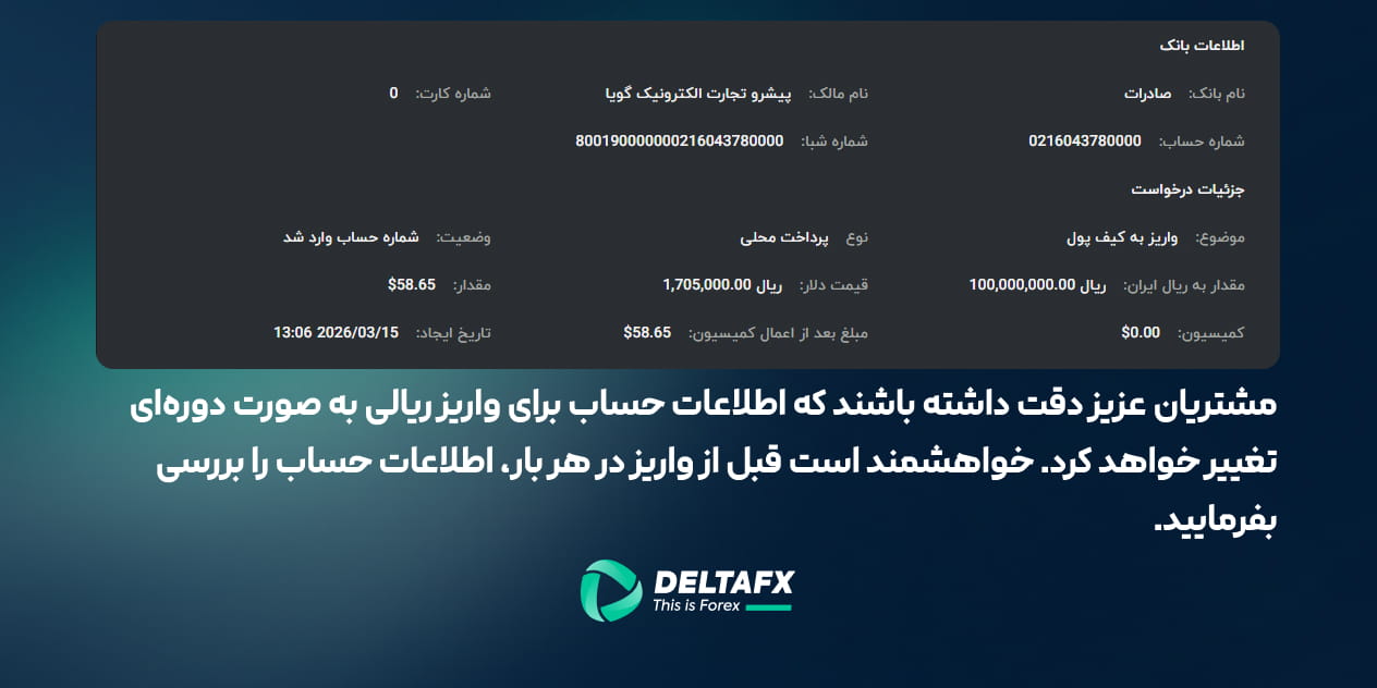 تغییر اطلاعات حساب بانکی در بروکر دلتا اف ایکس